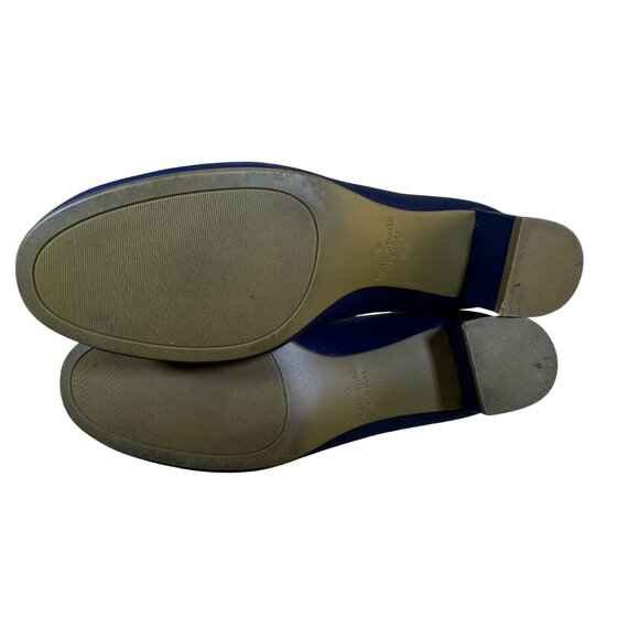 Kate Spade Scalloped Navy Blue Leather Block Heels With Bow Detail For Women Siz - Picture 10 of 10